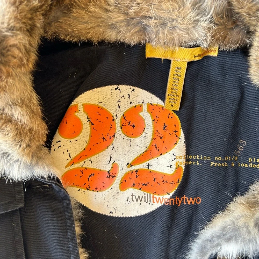Twilltwentytwo Black Cotton/Canvas Coat with Faux Fur Trim - Detachable Hood, M